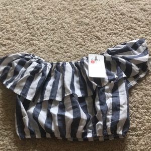 Striped off the shoulder crop top
